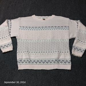 Vintage Tangiers Sweater Women Large Pink Fair Isle Cotton & Wool Blend Pullover